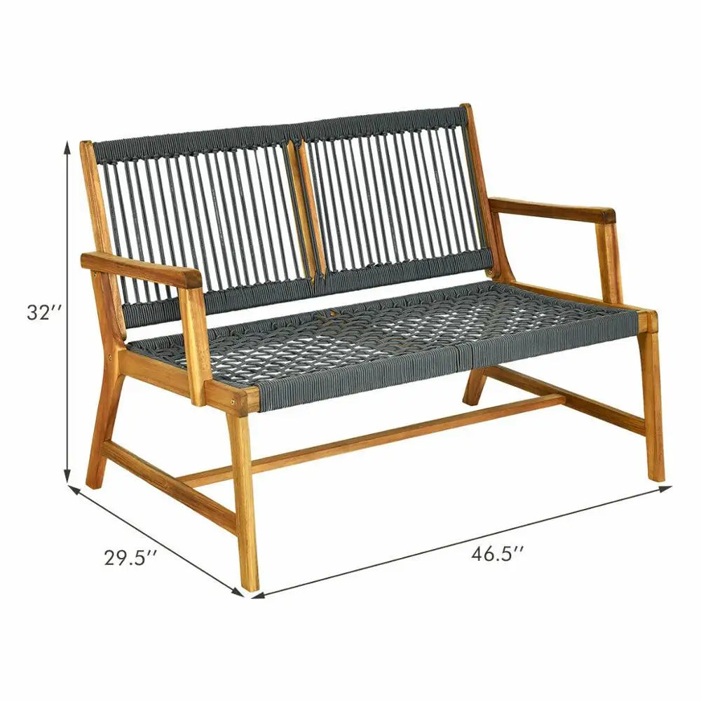 2-Person Patio Acacia Wood Bench Loveseat