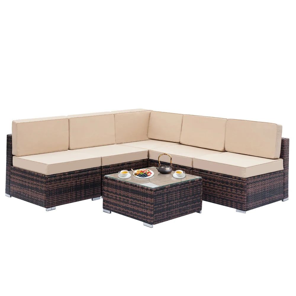 Patio Furniture 6pcs Weaving Rattan Sofa Set