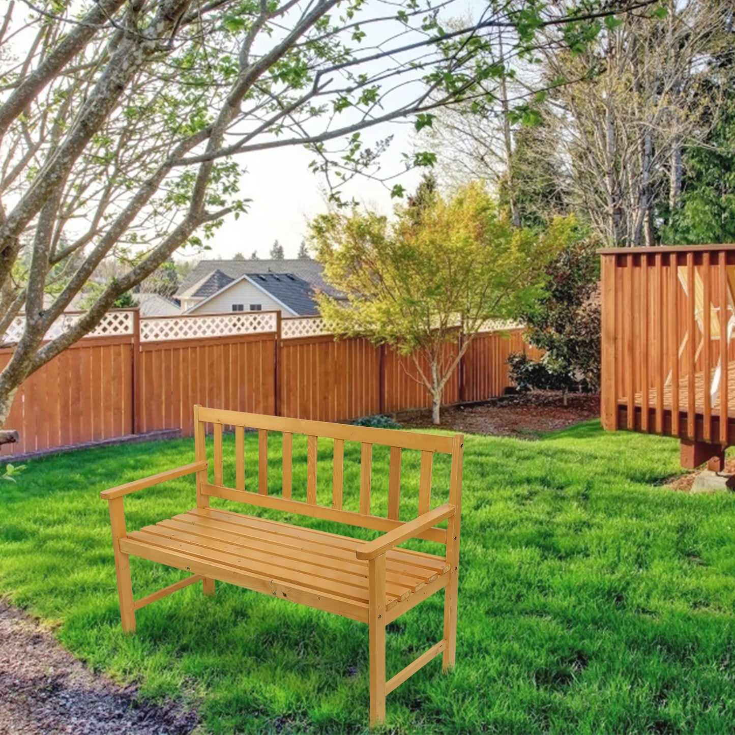 44 Inch Outdoor Garden Patio Wooden Bench Teak Color