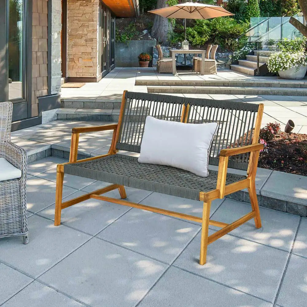2-Person Patio Acacia Wood Bench Loveseat