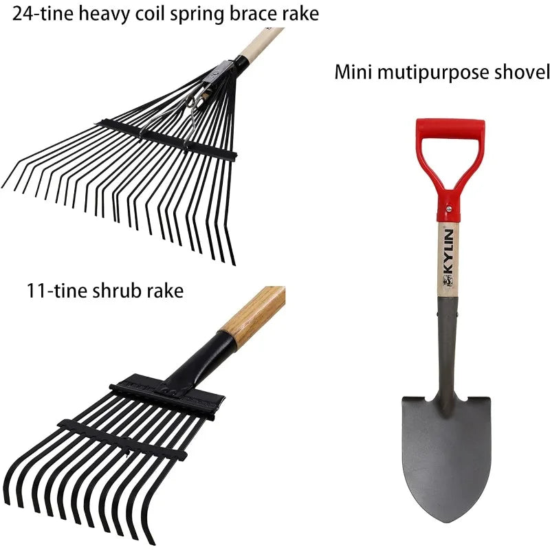 7-Piece Shovels Rakes Hoe Set Garden Tools Gifts for Women Long Wood Handle Pointy Shovels for Digging Short Handle Shovel