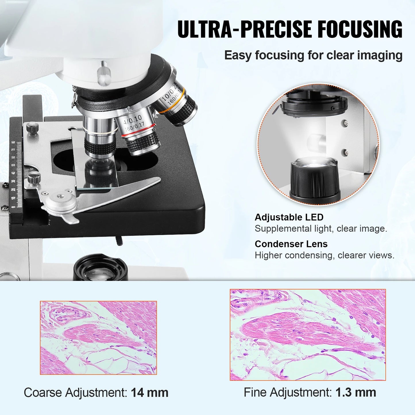 VEVOR Compound Trinocular Microscope 40X-2500/40X-5000X Magnification