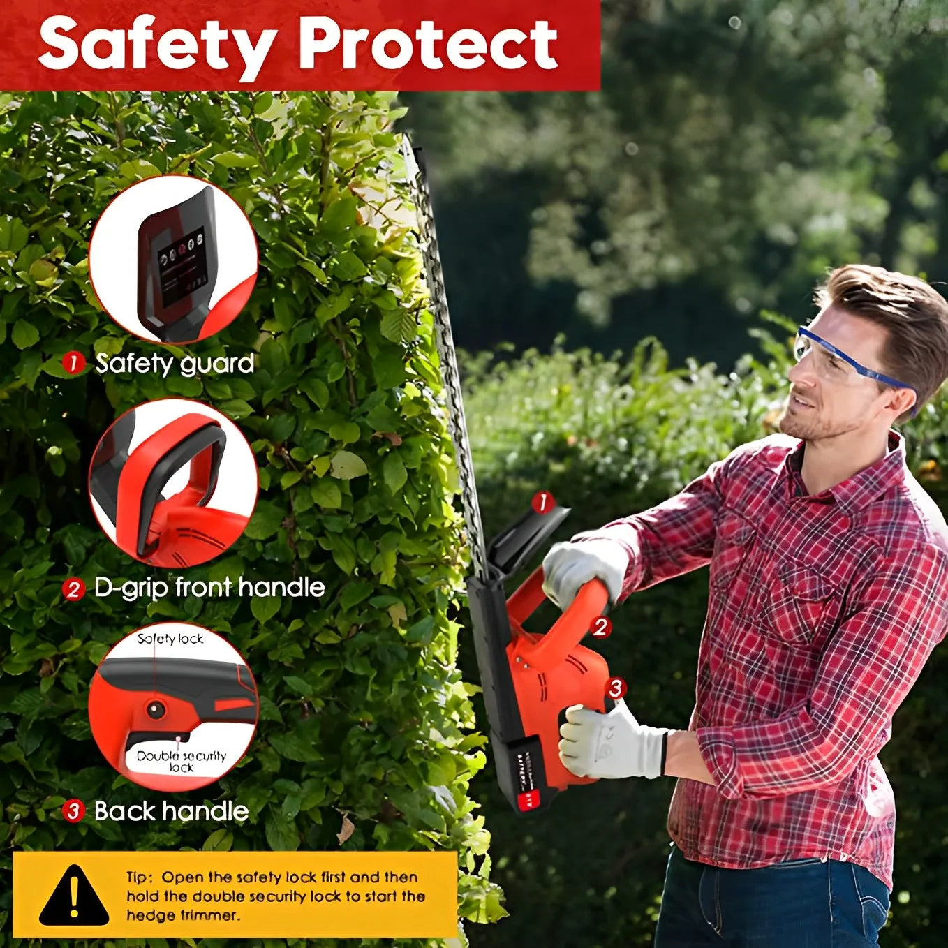 Cordless Hedge Trimmer 22 inch 21V 500W with Dual Action Blade 3/5" Electric Cut Capacity