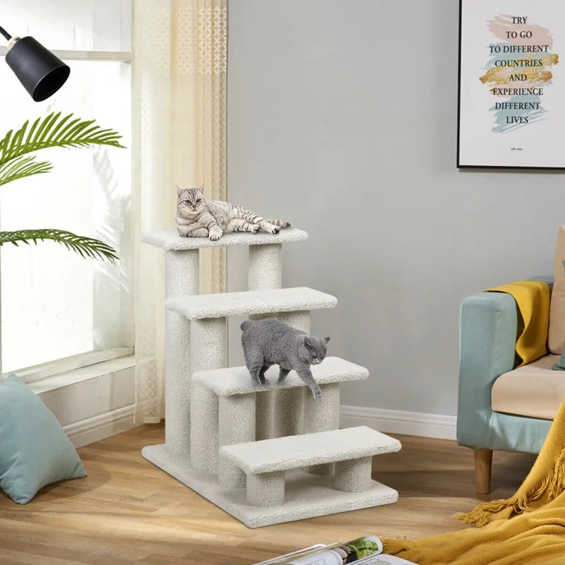 Fashion 24'' 4-Step Pet Stairs Carpeted Ladder Ramp 8 Scratching Post Cat Tree Climber