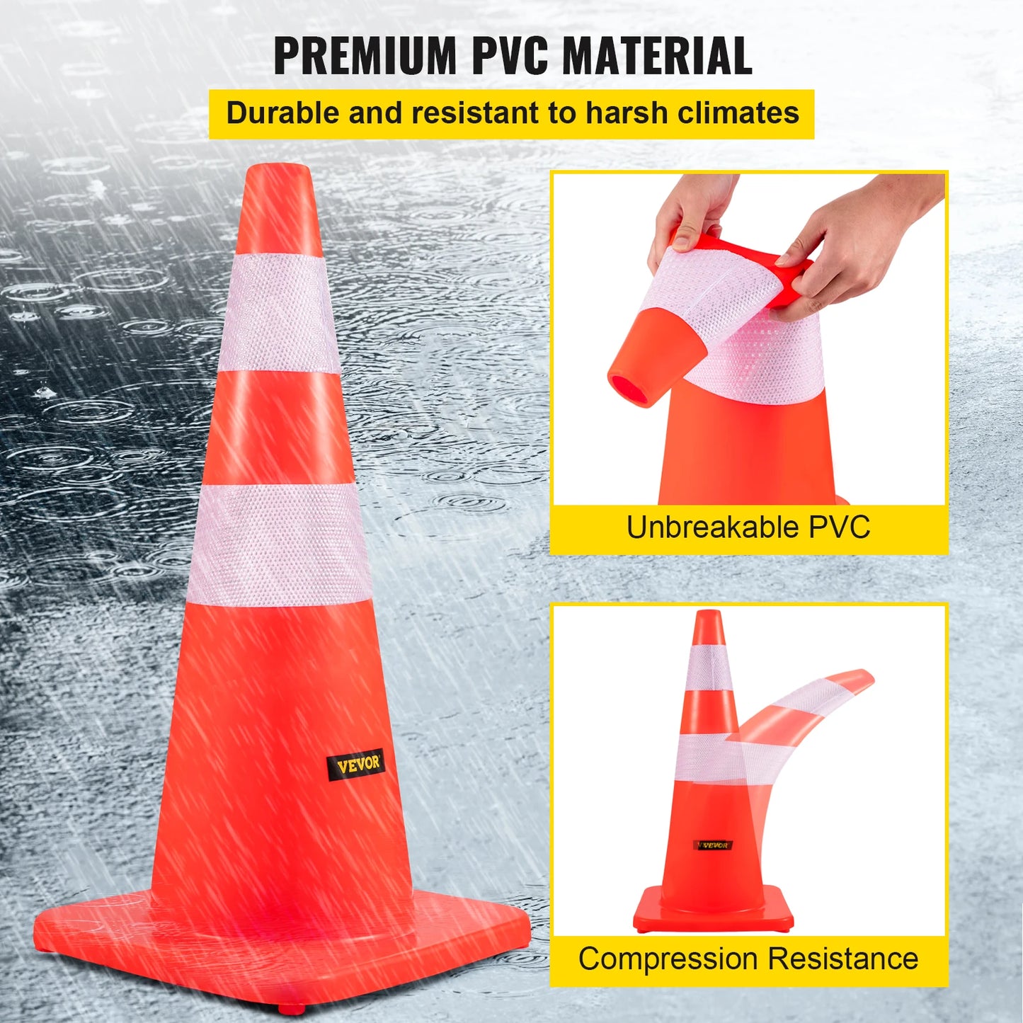 VEVOR Tools Safety Cones 18"/28" High Visibility PVC Orange Traffic Cones