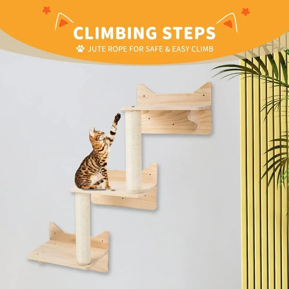 Pine Cat Wall Frame for Climbing, Set of 5 Cat Wall Furniture