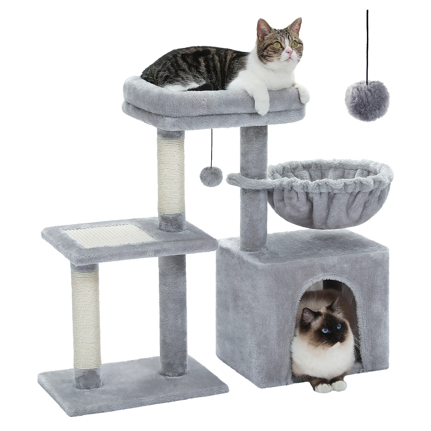 Cat Tower, 2  with Cat Scratching Posts Big Hammock and Removable Top Perch