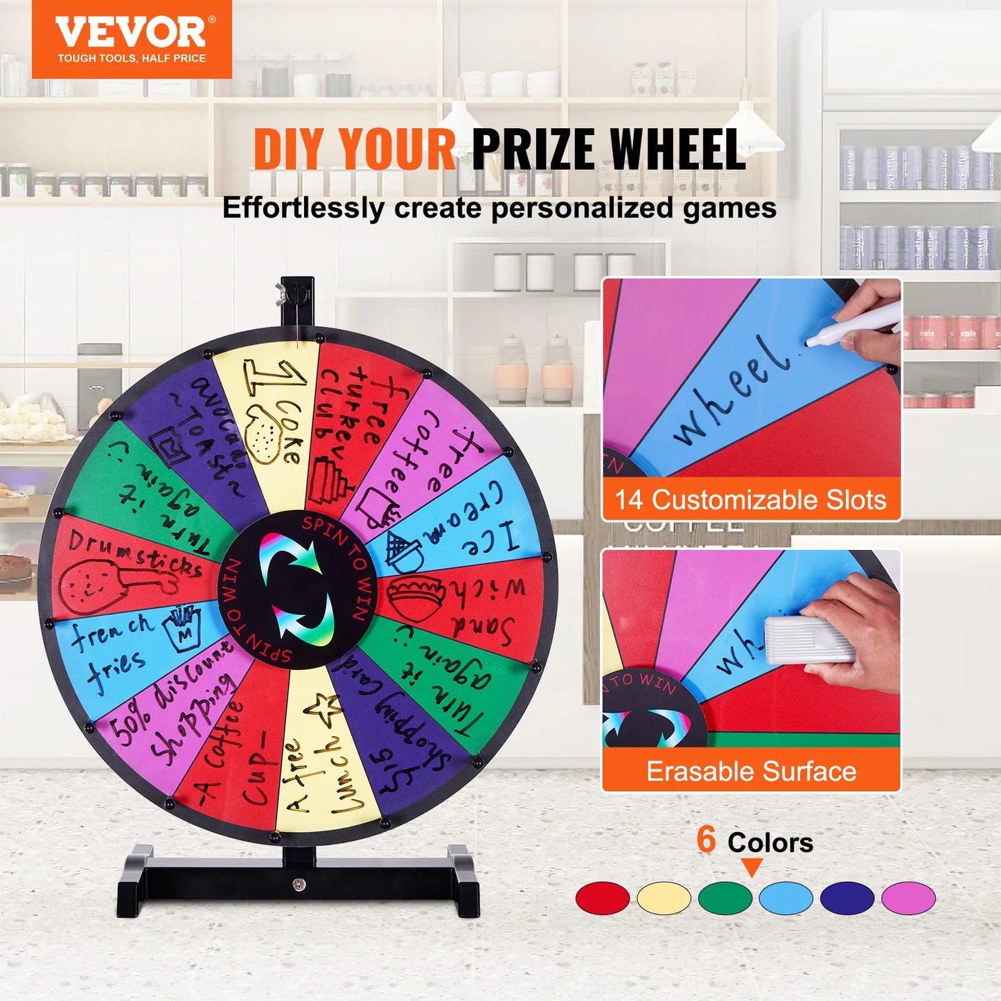 VEVOR 18inch Spinning Prize Wheel Stand 14 Slots