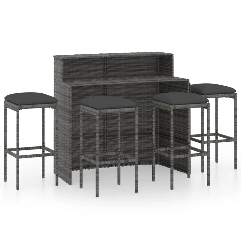 5 Piece Patio Bar Set with Cushions Gray Outdoor Table and Chair Sets Outdoor Furniture Set