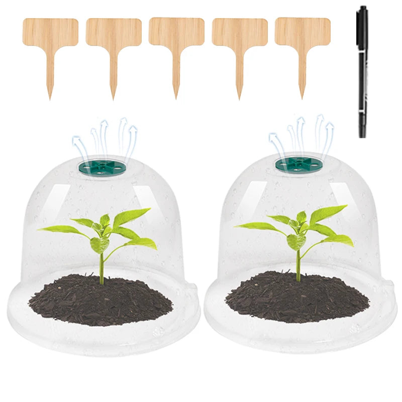 5 Greenhouse Garden Plant Sprout Guards for Frost Protection Plus 10 Gardening Wood Labels and 1 Marker Pen Can be Reused