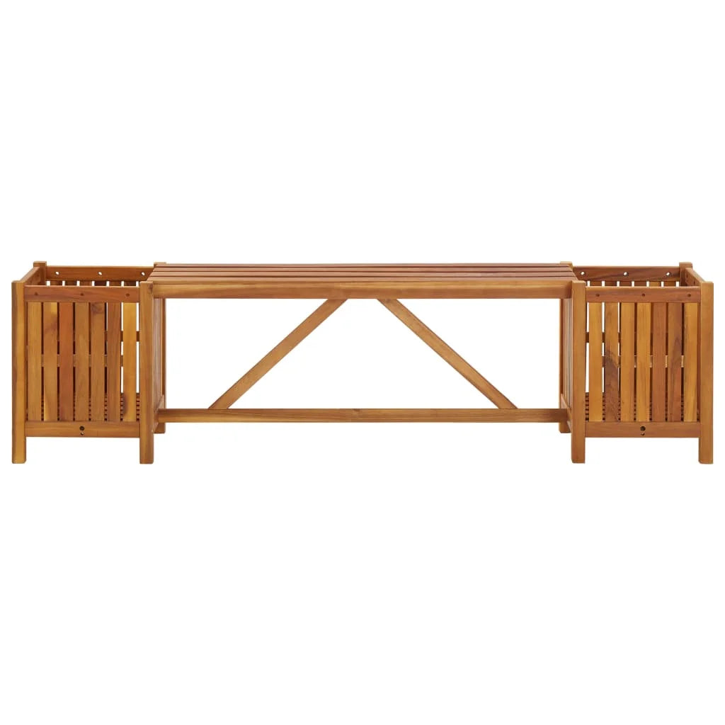 Patio Bench with 2 Planters 59.1"x11.8"x15.7" Solid Acacia Wood Outdoor Chair Porch Furniture