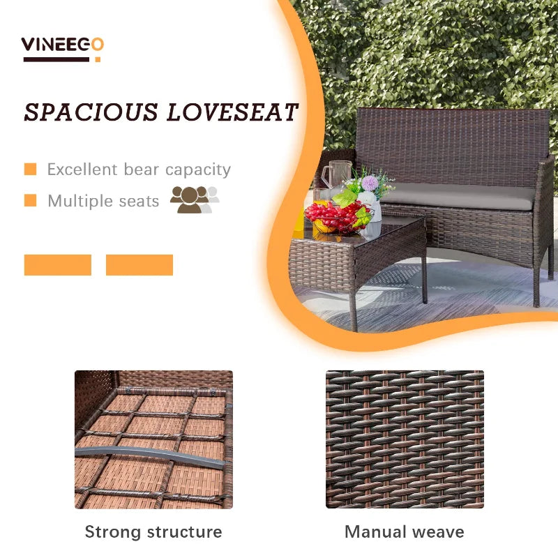 Vineego 4 Pieces Outdoor Patio Furniture Sets Rattan Chair Wicker