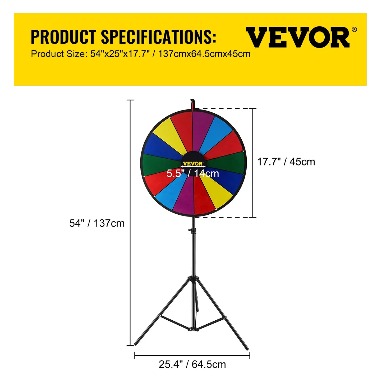 VEVOR 18 Inch Tabletop Color Prize Wheel with Folding Tripod Floor Stand 14 Slots