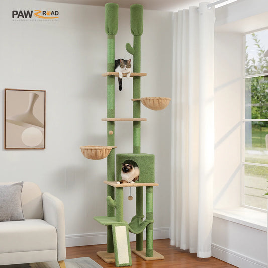 Cactus Cat Tree Floor to Ceiling Cat Tower with Adjustable Height 216-285CM 7 Tiers
