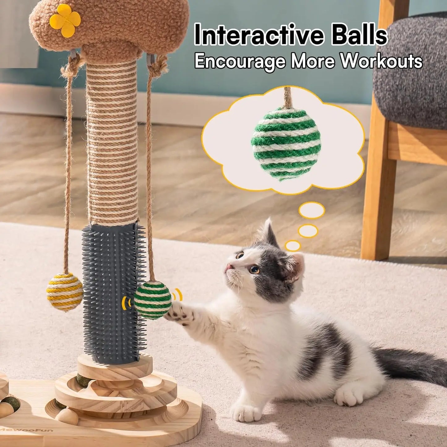 Mewoofun Sisal Cat Scratch Post with Balls Kitten Cat Scratching Post