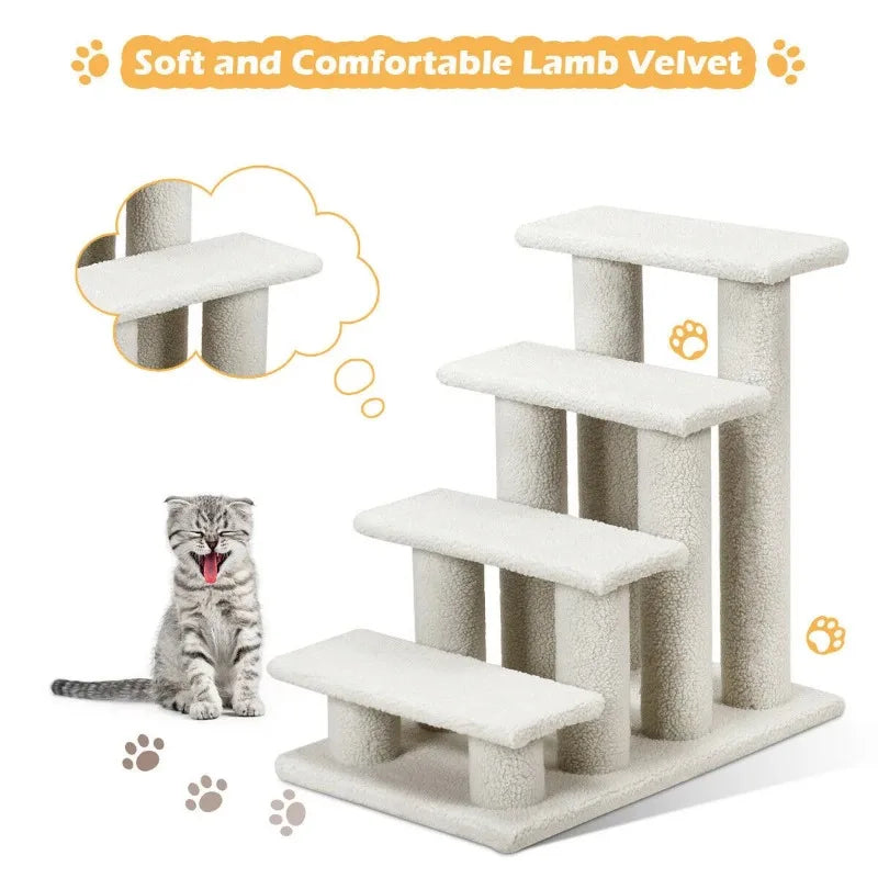 Fashion 24'' 4-Step Pet Stairs Carpeted Ladder Ramp 8 Scratching Post Cat Tree Climber