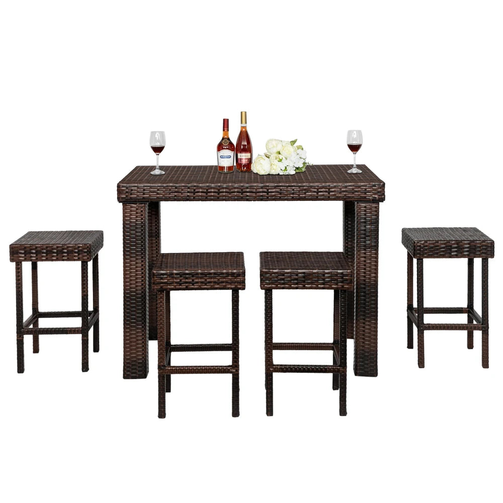 Bar Stool-Table and Chair Set of 5 Brown Gradient Outdoor Furniture Set For Outdoor And Garden