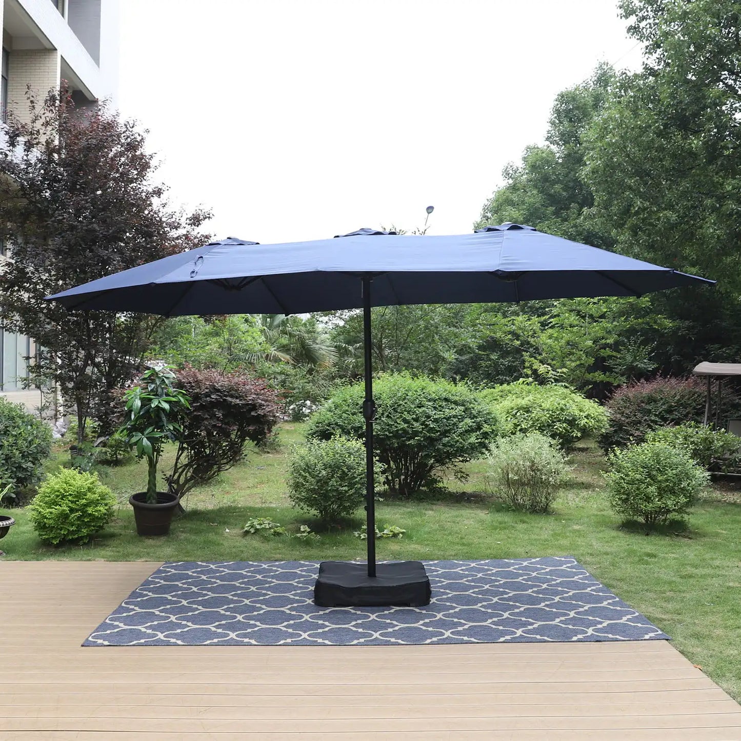 15ft Double-Sided Patio Umbrella with Base Large Outdoor Table