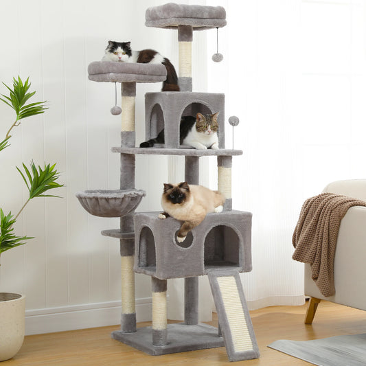 Multi-Level Cat Tree For Cats With Cozy Perches Stable Cat Climbing Frame Cat Scratch Board Gray & Beige