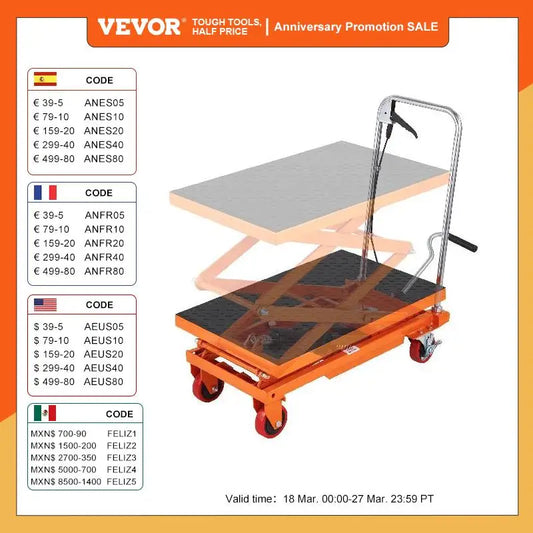 VEVOR 330/770/1760Lbs Lifting Platform Hydraulic Cart Lift Table