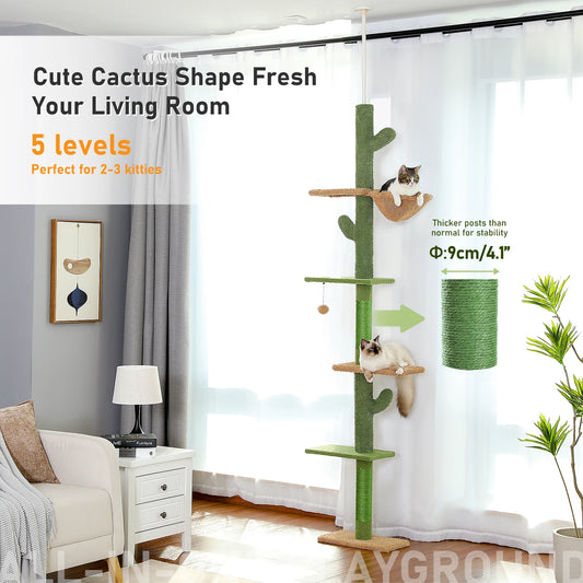 Adjustable 239-275cm Height Cactus Cat Tree Scratching Post