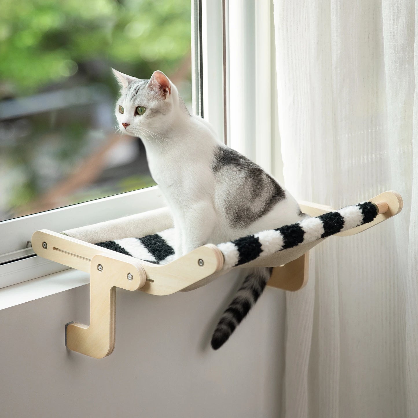 Mewoofun Cat Window Perch Wooden Assembly Hanging Hammock