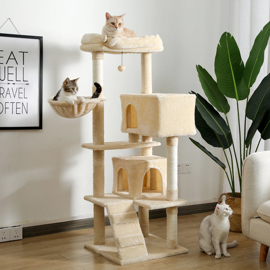 Cat Tree Tall Tower with Large Cat Condo Cozy Perch Bed Scratching Posts