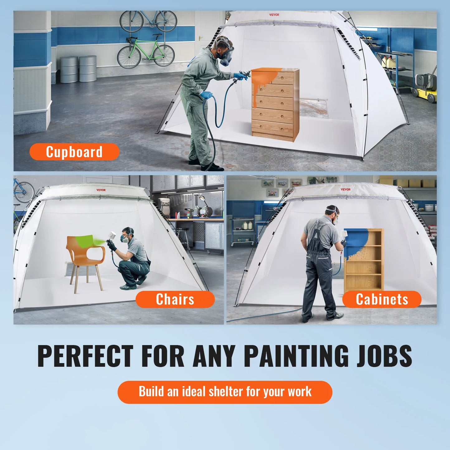 VEVOR Portable Paint Booth Shelter 7.5x5.2x5.2/10x7x6ft Foldable Spray Painting Tent