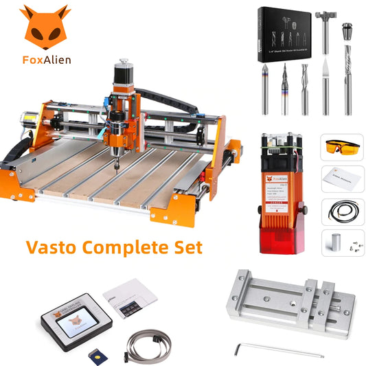 FoxAlien Vasto CNC Engraver Complete Set, 400w Spindle Compatible with Makita & Dewalt Trimmer Router Metal Milling Machine