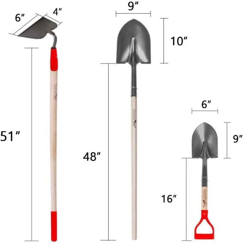 7-Piece Shovels Rakes Hoe Set Garden Tools Gifts for Women Long Wood Handle Pointy Shovels for Digging Short Handle Shovel