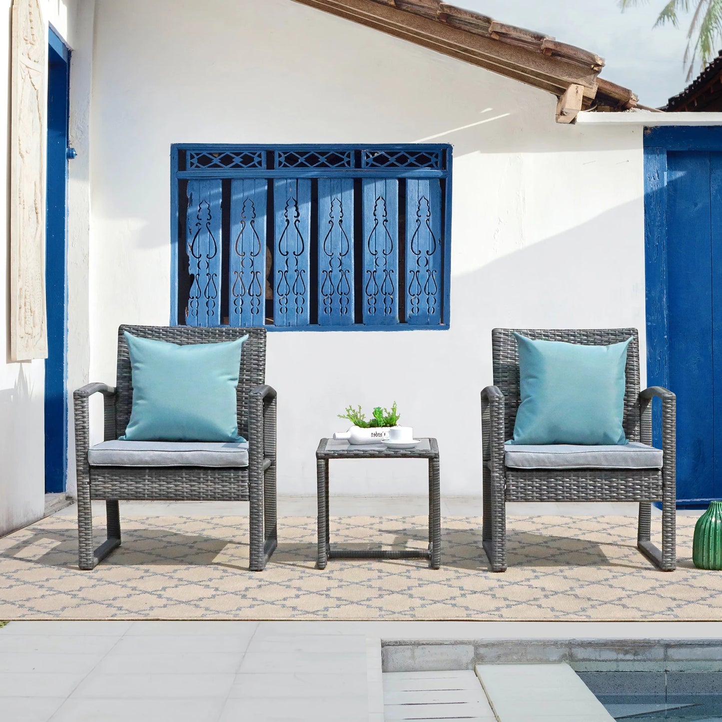 JARDINA 3PCS Outdoor Patio Furniture Set Outdoor Wicker Set