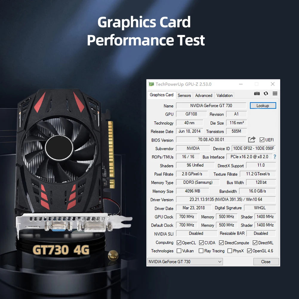 GT730 Desktop PC Graphics Cards PCI-E2.016X DDR3 4GB