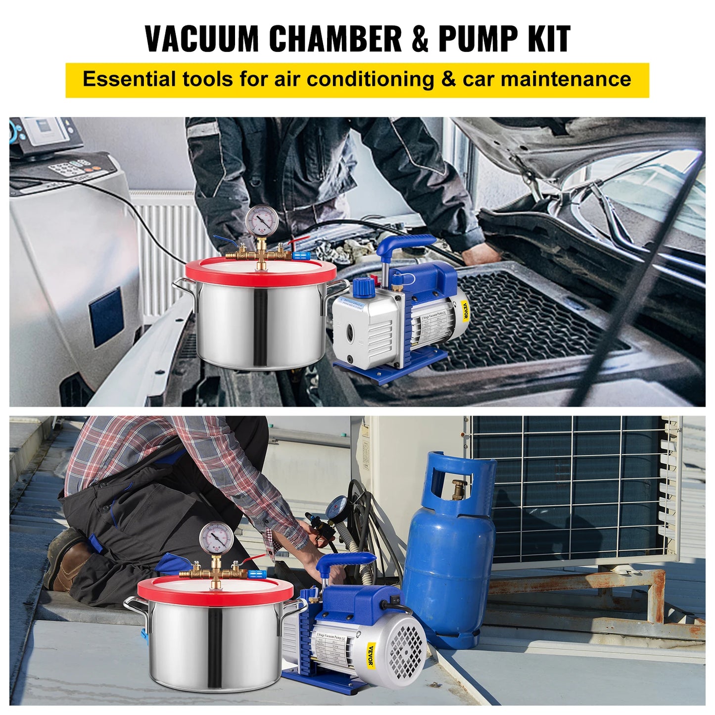 VEVOR 1 Gallon Vacuum Degassing Chamber 3.8L Stainless Steel with 3 CFM Single Stage Vacuum Pump