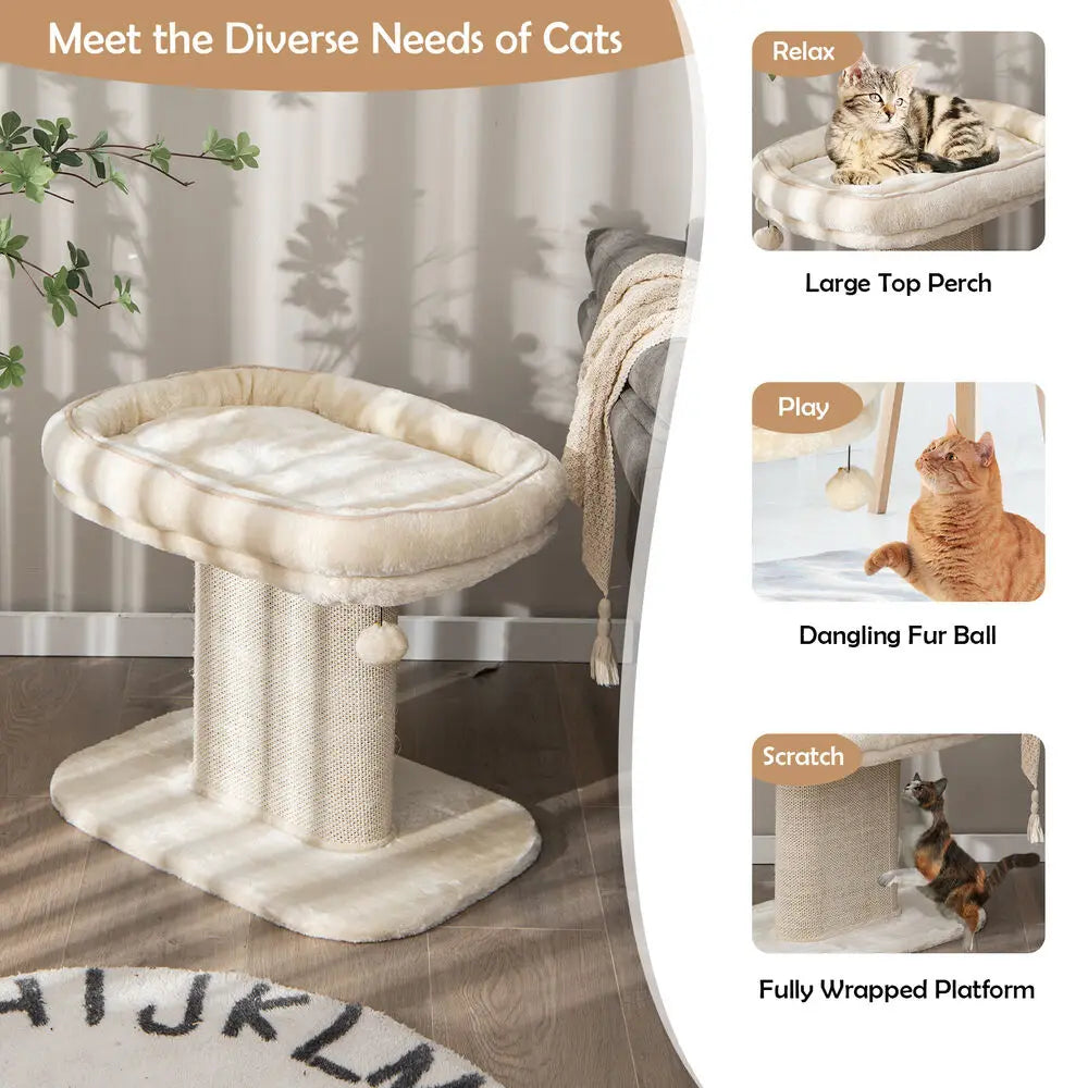 Costway  Modern Cat Tree Tower Cat Activity Tower w/ Large Plush Perch Beige