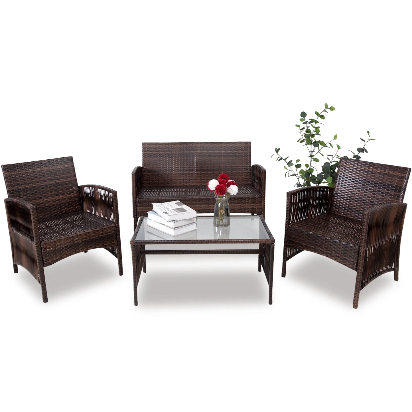 Patio Furniture Set 4 Pieces Outdoor Wicker Rattan Chairs And Loveseat