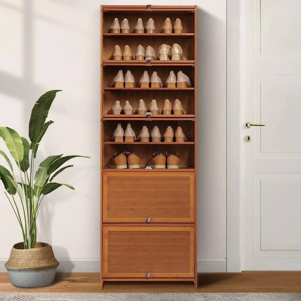 Shoe Cabinet Tall Bamboo Storage Cabinet With Door