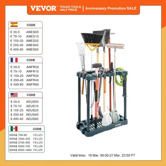 VEVOR 10 Slots Yard Garden Tool Organizer Long-Handled Tool/Rake/Broom Tower Storage Rack Stand Holder for Garage Organization