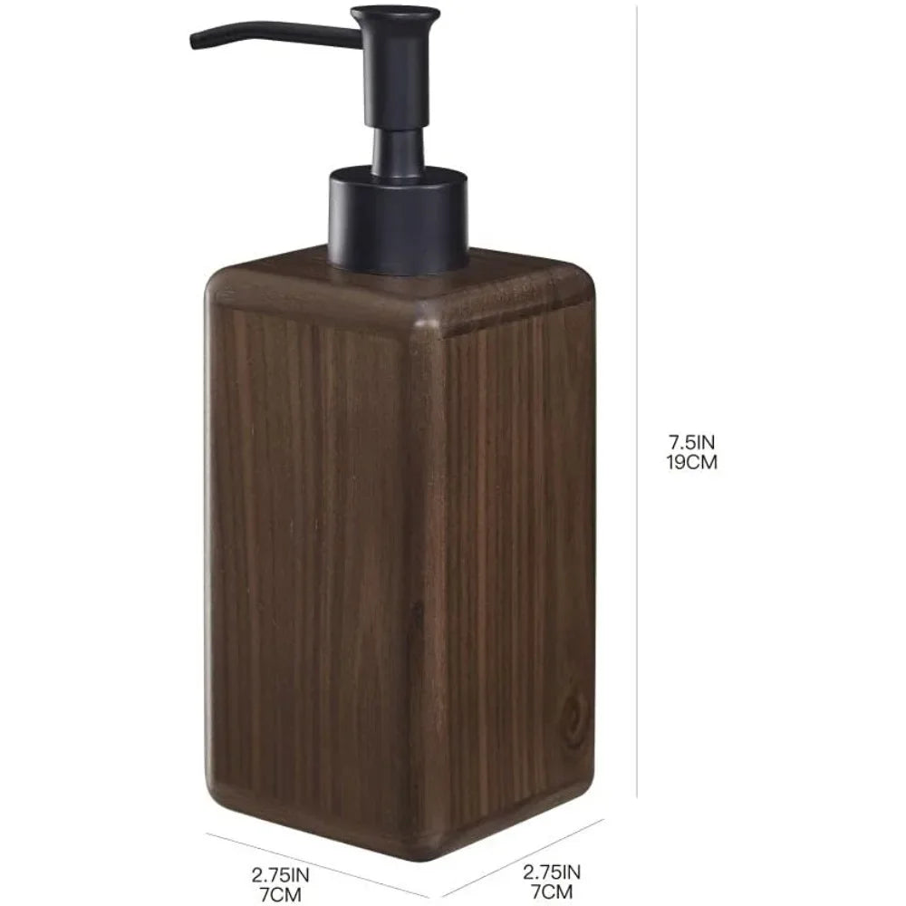4-Piece Wood Bathroom Vanity Countertop Accessory with Soap Dispenser, Toothbrush Holder, Bathroom Tumbler and Soap Dish