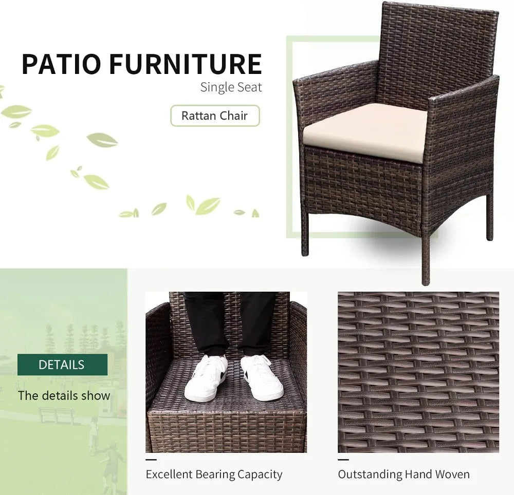 3 Pieces Patio Furniture PE Rattan Wicker Chair Set
