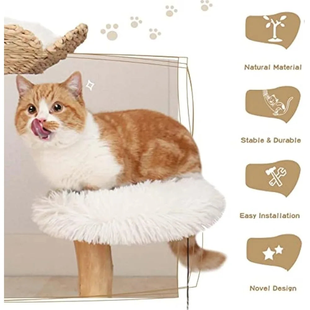 Wood Cat Tree Modern Cat Scratch Post with a Perch and Platform, 28”
