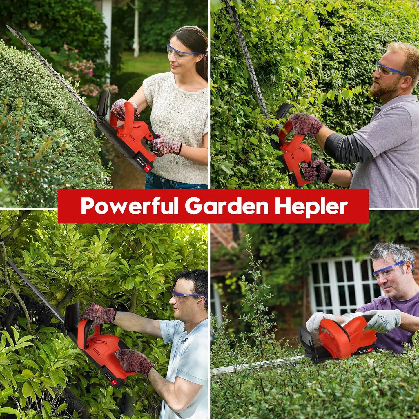 Cordless Hedge Trimmer 22 inch 21V 500W with Dual Action Blade 3/5" Electric Cut Capacity