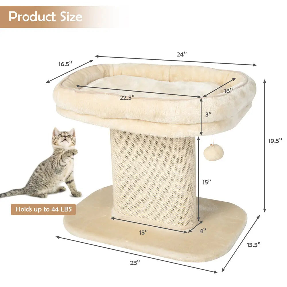 Costway  Modern Cat Tree Tower Cat Activity Tower w/ Large Plush Perch Beige