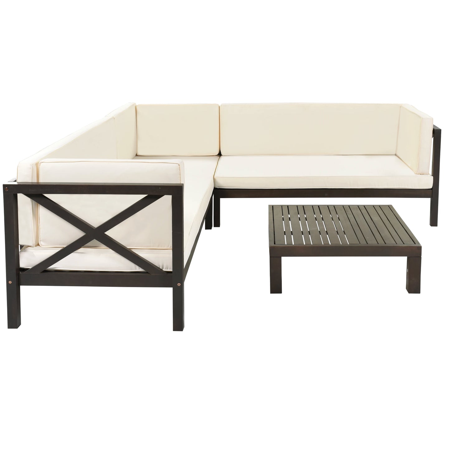 Outdoor furniture Set Wood Patio Backyard 4-Pc Sectional with Cushions and Table