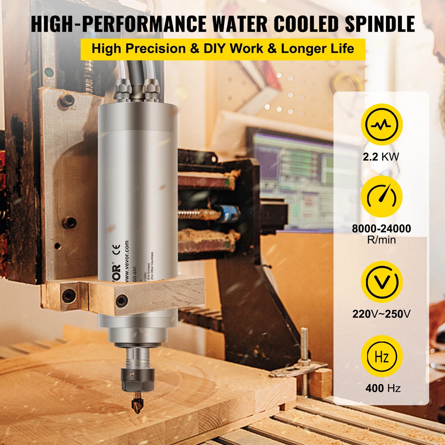 VEVOR Spindle Motor 2.2KW Water Cooled CNC Spindle Motor for PCB Milling Machine