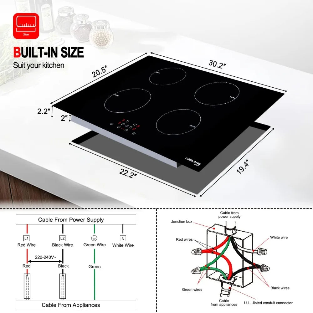 30 Inch Sensor Control Induction Hobs, Built-in Electric Cooktop 4 Burners Electric Stove Top