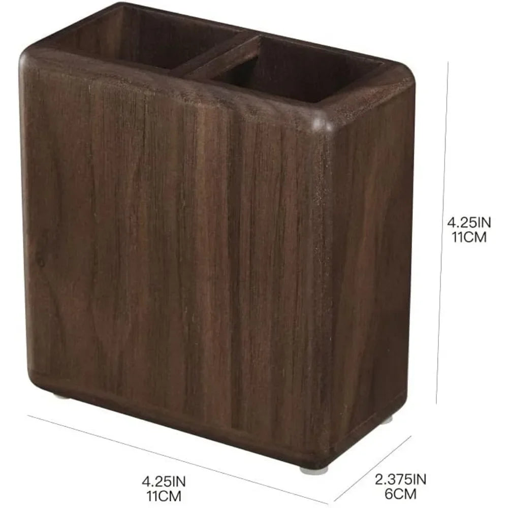 4-Piece Wood Bathroom Vanity Countertop Accessory with Soap Dispenser, Toothbrush Holder, Bathroom Tumbler and Soap Dish