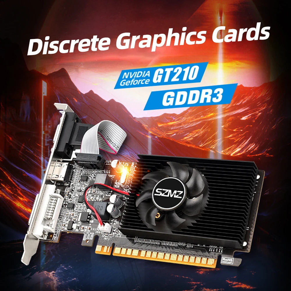 GT210 1GB 64bit Graphics Video Card Mute Fan DVI+VGA Ports Computer Graphics Card HD Interface DDR3