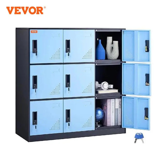 VEVOR Metal Locker for Employees 9 Doors Storage Cabinet with Card Slot & Lock 66lbs Loading Capacity