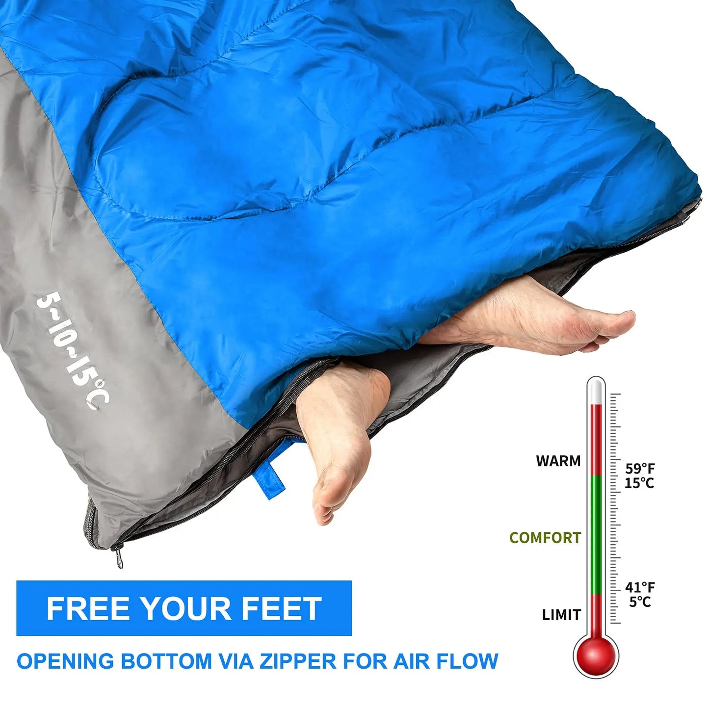 Sleeping Bag with Compression Stuff, Warm Blanket, Portable, Waterproof for Outdoor Survival, Travel, Hiking, Camping 5-15℃