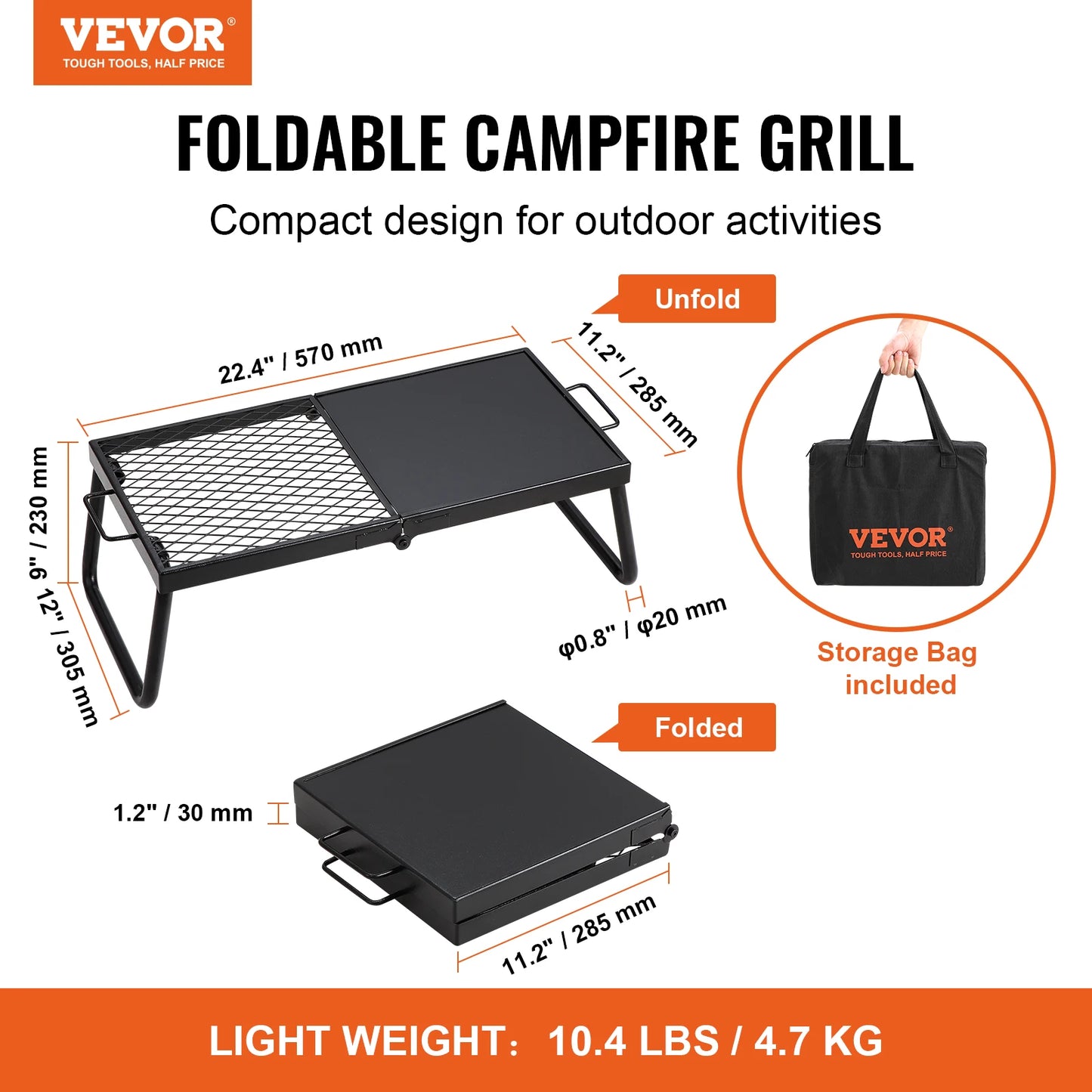 VEVOR Folding Campfire Grill, Portable Camping Grate